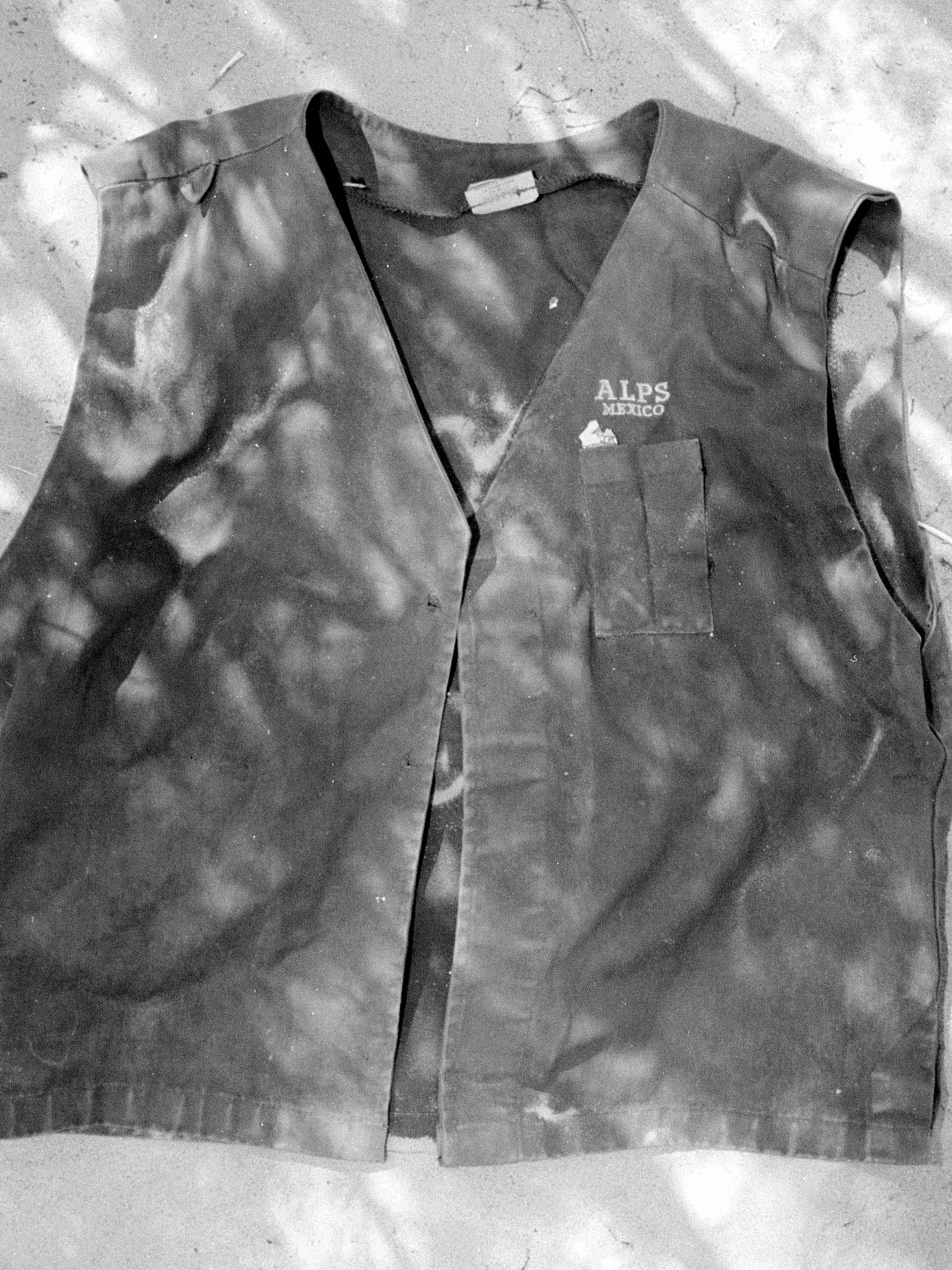 A vest found with the body of a Latino man in the open desert west of Winterhaven, CA, on August 6, 2000. Photo from John Doe Case #00-127.